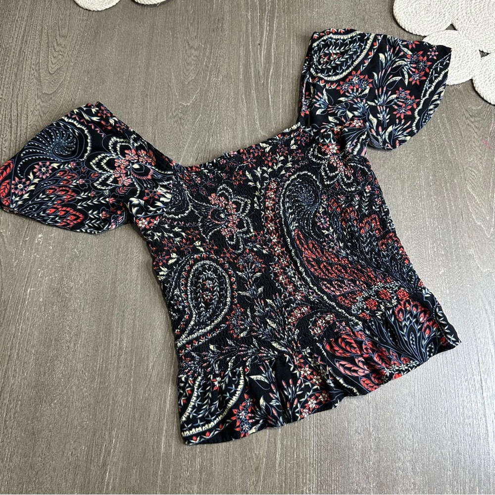 3/$30 Jessica Simpson Top Marie Flutter Sleeve Smocked Blouse Size Large